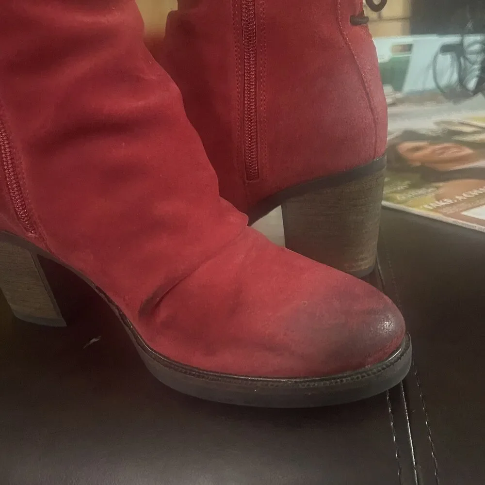 Bos & Co. Women's Dark Red Grunge Suede Booties Size 37 US 6.5